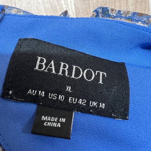 Bardot Floral V-Neck Long-Sleeve Mini Dress Ruffled Ruched Blue Size XL - Picture 10 of 13